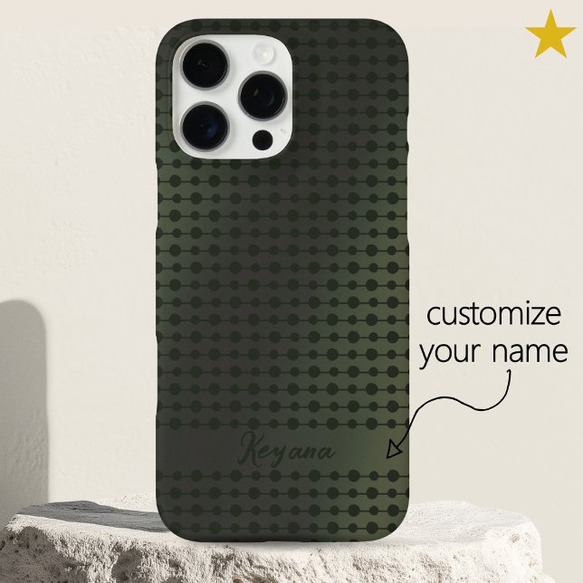 Elegant Green Metal Dots Line Pattern Custom Name Case-Mate iPhone Case (Creator Uploaded)