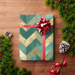 Elegant Green Metallic Gold Chevron Pattern Wrapping Paper