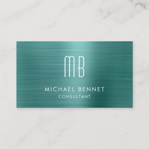 Elegant Green Metallic Monogram Consultant Business Card