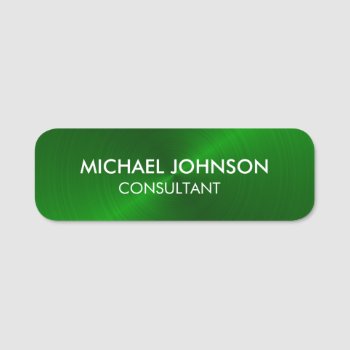 Elegant Green Metallic Professional Business Name Tag by HasCreations at Zazzle