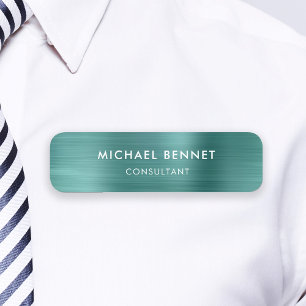 Elegant Green Metallic Professional Business Name Tag