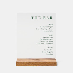 Elegant Green Minimalist Bar Menu Acrylic Sign