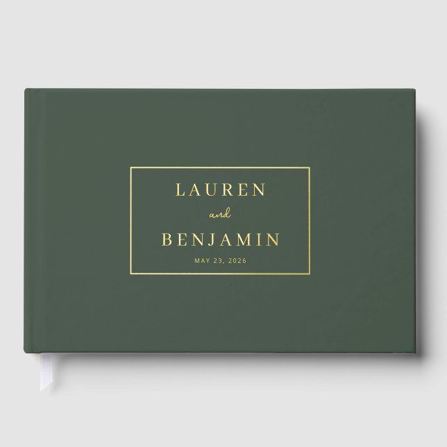 Elegant Green Minimalist Invitation Foil Guest Book (Front)