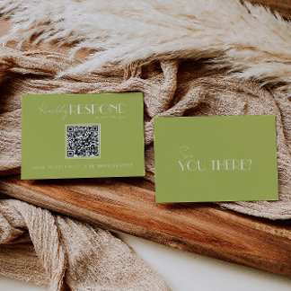 Elegant Green Minimalist QR Code Wedding RSVP Card
