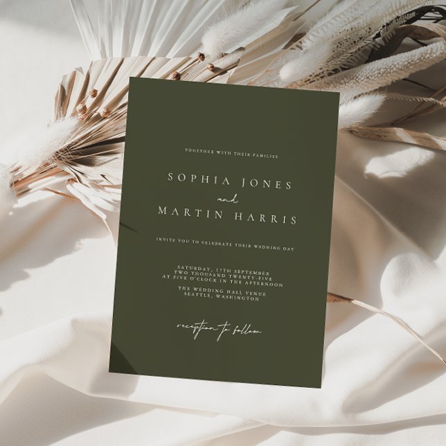 Elegant  Green Minimalist Wedding Invitation (Creator Uploaded)