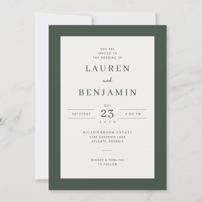 Elegant Green Minimalist Wedding Invitation (Front)