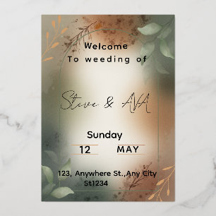 Elegant Green Minimalist Wedding Invitation Foil Invitation