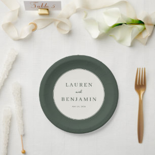 Elegant Green Minimalist Wedding Invitation Paper Plates