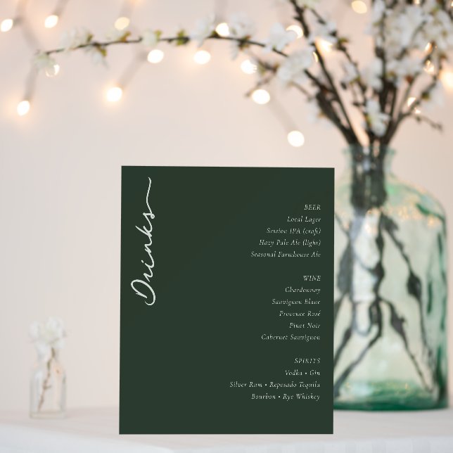 Elegant Green Minimalist Wedding Menu Foam Board (In Situ (Wedding))
