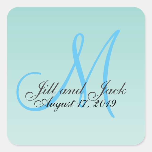 Elegant Green Mint Fab Monogram Square Sticker (Front)