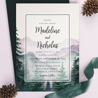 Elegant Green Misty Mountain Forest Wedding Invitation