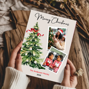 Elegant Green Modern Christmas Tree 2 Photo Holiday Card