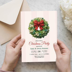 Elegant Green Modern Faux Knit Holiday Wreath Invitation