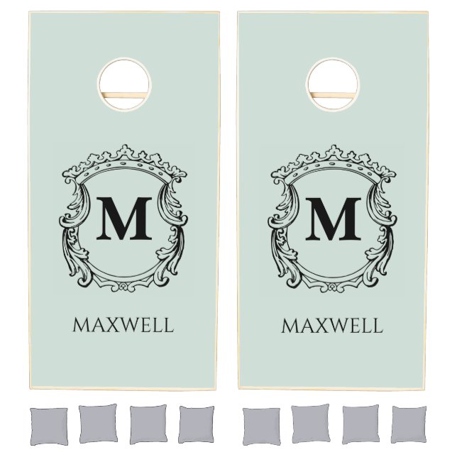 Elegant Green Monogram Crest  Cornhole Set (Set)