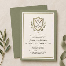 Elegant Green Monogram Crest Golf Birthday