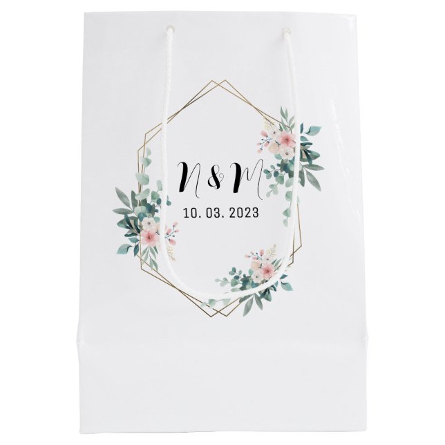 Elegant Green Monogram Eucalyptus Wedding Medium Gift Bag (Back)
