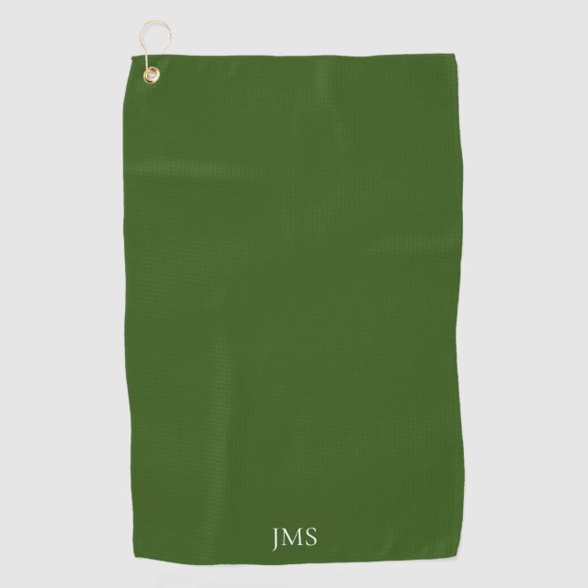 Elegant Green Monogram Golf Towel (Front)