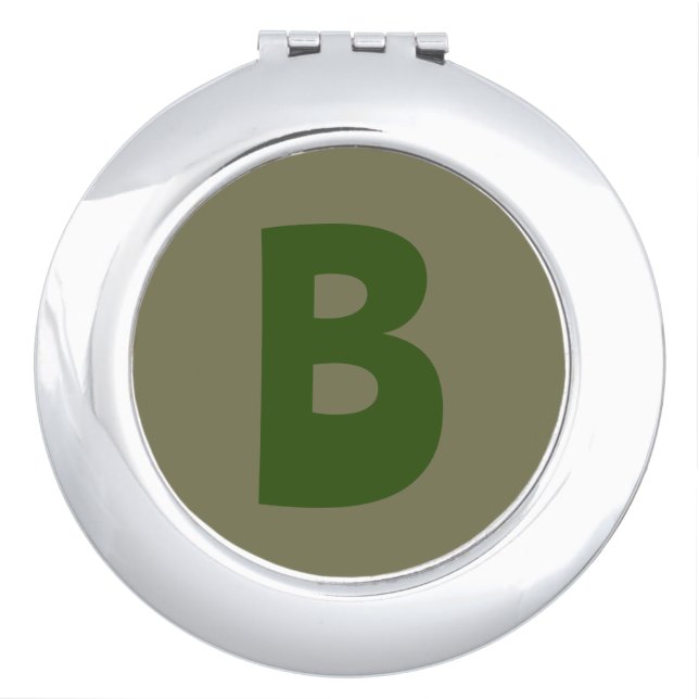 Elegant Green Monogram Initial Letter Compact Mirror (Front)