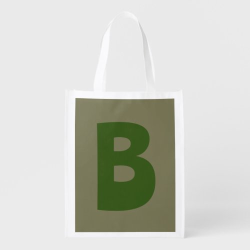 Elegant Green Monogram Initial Letter Grocery Bag