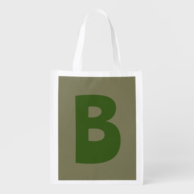 Elegant Green Monogram Initial Letter Grocery Bag (Front)