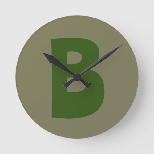 Elegant Green Monogram Initial Letter Round Clock