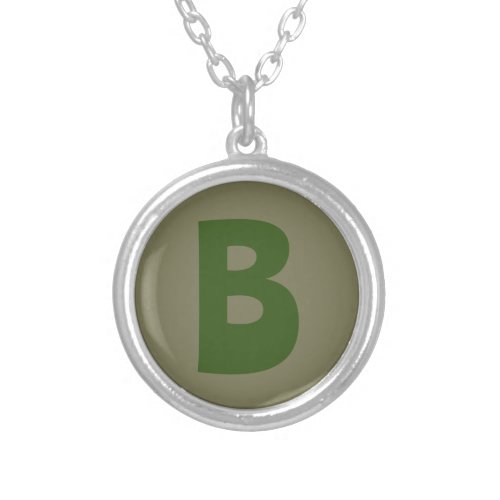 Elegant Green Monogram Initial Letter Silver Plated Necklace