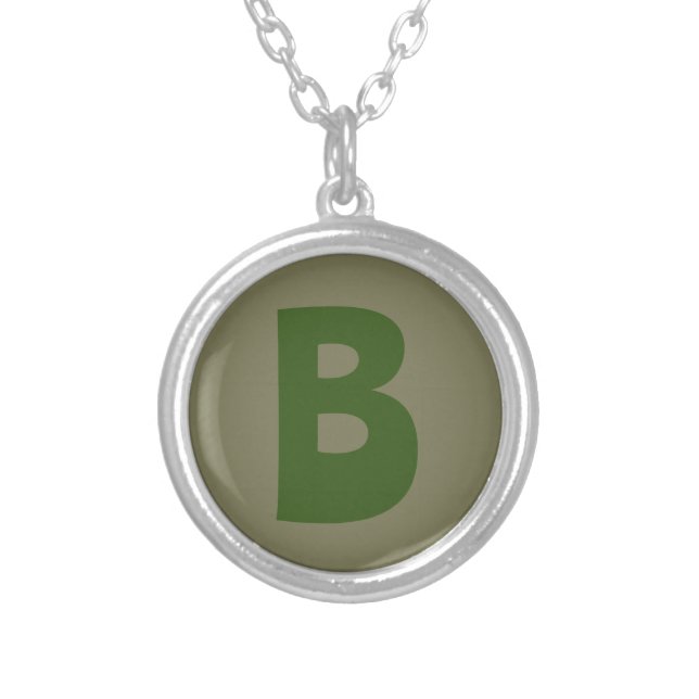 Elegant Green Monogram Initial Letter Silver Plated Necklace (Front)