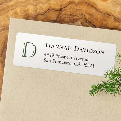 Elegant Green Monogram Initial Return Address Label