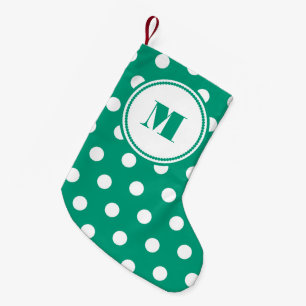 Elegant Green Monogram Pattern Small Christmas Stocking