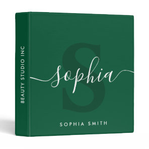 Elegant Green Monogram Script Name Initials 3 Ring Binder