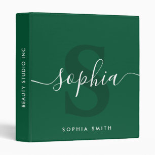 Elegant Green Monogram Script Name Initials  3 Ring Binder
