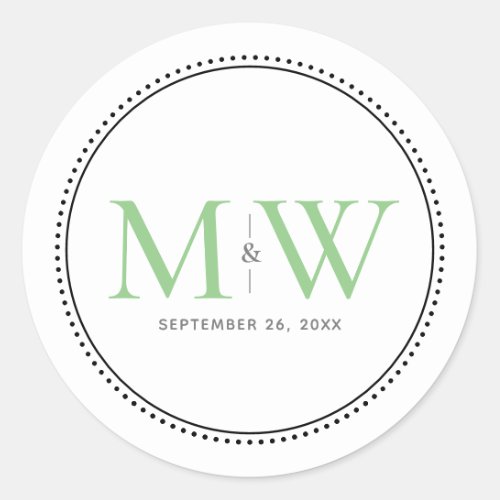 Elegant Green Monogram Wedding Classic Round Sticker