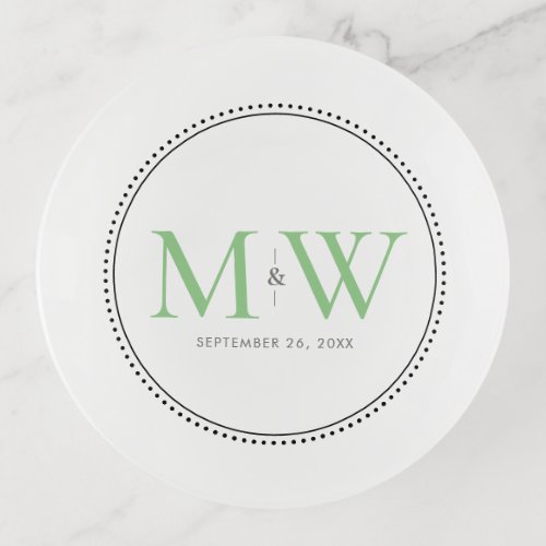 Elegant Green Monogram Wedding Date Trinket Tray