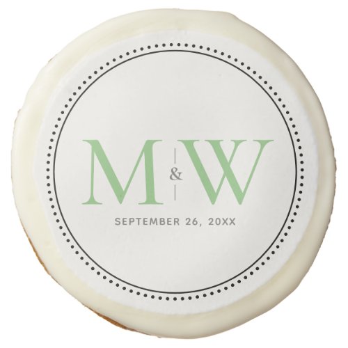 Elegant Green Monogram Wedding Favor Sugar Cookie