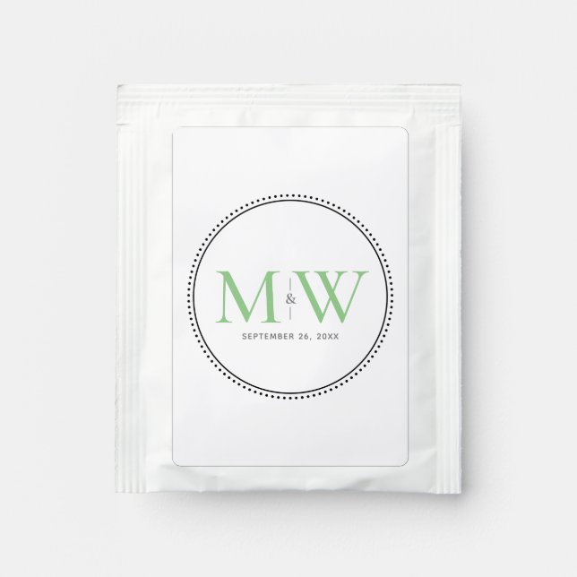 Elegant Green Monogram Wedding Favor Tea Bag Drink Mix (Front)