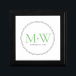 Elegant Green Monogram Wedding Gift Box<br><div class="desc">Elegant Green Monogram with Black Milgrain border. The dotted border is reminiscent of milgrain,  which is a jewelry-detailing technique often used for engagement and wedding rings. The milgrain border adds both a modern and elegant style to this monogrammed keepsake gift box.</div>