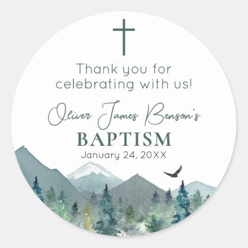 Elegant Green Mountain Boy Baptism Communion Classic Round Sticker