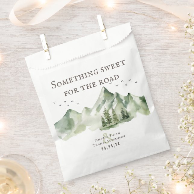 Elegant green mountain landscape table number card favor bag (Clipped)