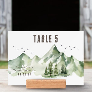 Elegant green mountain landscape table number card holder