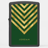 Elegant Green Name Faux Gold Geometric Chevron Zippo Lighter