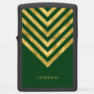 Elegant Green Name Faux Gold Geometric Chevron Zippo Lighter