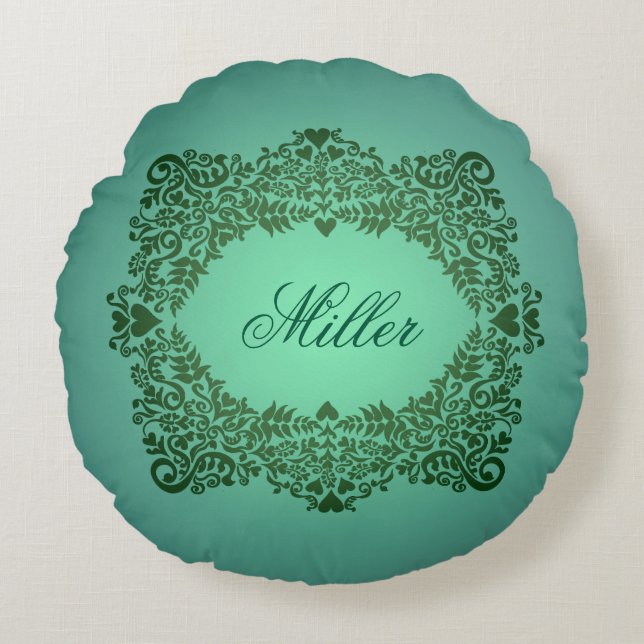 Elegant Green Name Round Pillow (Front)