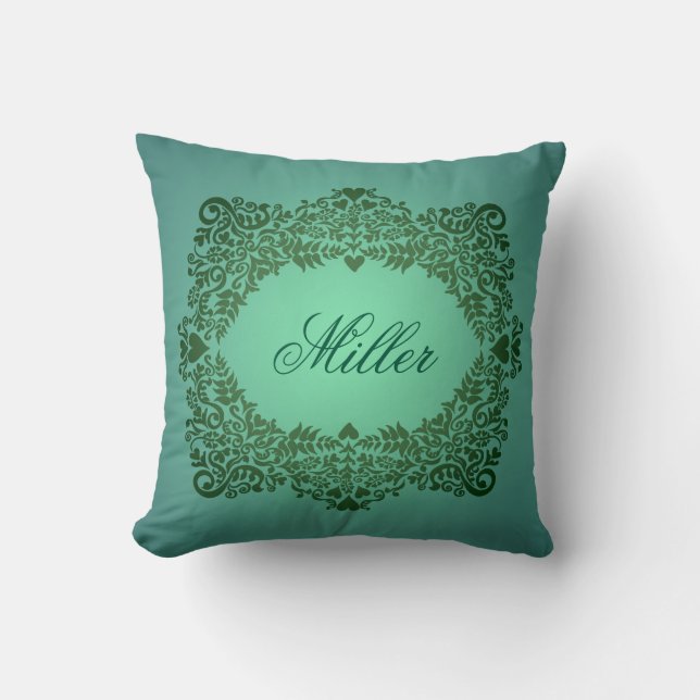 Elegant Green Name Throw Pillow (Front)