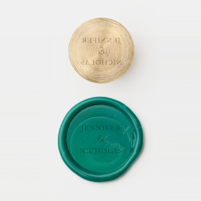 Elegant Green Names Wedding Wax Seal Stamp (Stamped)