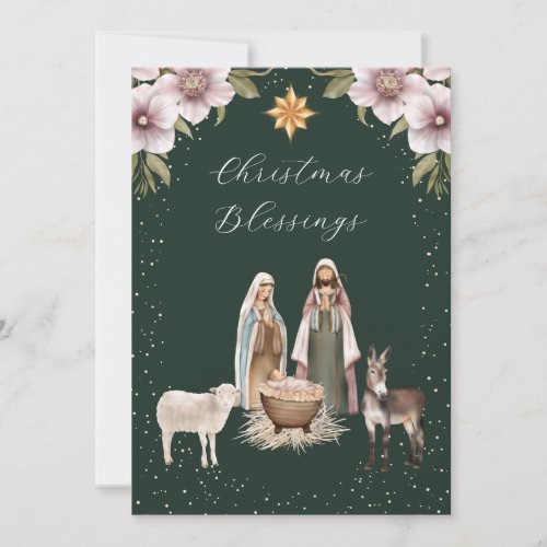 Elegant Green Nativity Christian Christmas Card