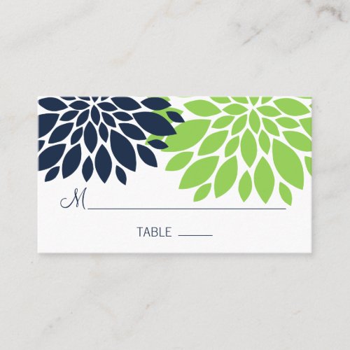 Elegant Green Navy Blue Floral Burst Place Cards Business Card