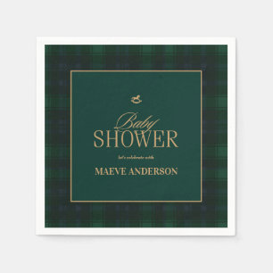 Elegant Green navy gold Plaid tartan Baby shower Napkins