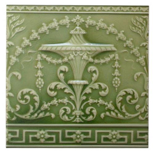 Elegant Green Neoclassical Antique Reproduction Ceramic Tile