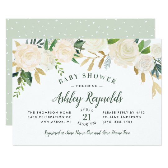 Elegant Green Neutral Blooms Floral Baby Shower Invitation Zazzle Com