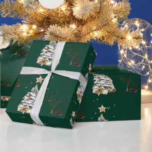Elegant Green New Year Frosted Tree Wrapping Paper